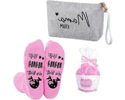 Cadeauset voor moeder - Verzorgingsset voor mama - Kraamcadeau - Zachte fluwelen sokken - 23 x 16 x 6 cm - Grijs