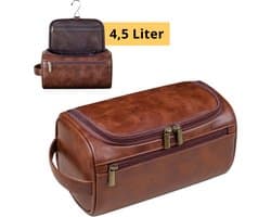 Garzini Toilettas heren - Toilettas mannen leder - Ophangbaar - Toiletzak Heren - 4.5L - Travel Organizer Heren - Hangbaar met Haak - Bruin