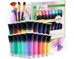 Hobbyverf Acrylverf Set 18pcs - 36ml Verf Tubes - Acrylverf Kinderen en Volwassenen - 9 Pastel & 9 Basis Kleuren - Verf Kinderen Knutselen - Kinder Verf Set