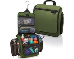 D&D Wanderlust Toilettas met Haak - Ophangbare Luxe Travel Organizer met 10 vakken - Groen - Unisex Dames & Heren - 6 liter inhoud - Reis Toilettas Hangend Groot - Make up Tasje