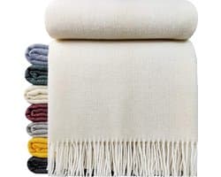 Wollen Plaid - OSLO - Creme (140x200cm) Deken - 100% Wol